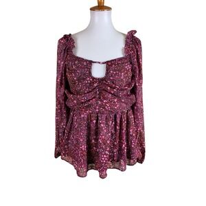 Torrid Pink Floral Smocked Babydoll Peasant Top Plus Size 1 1X